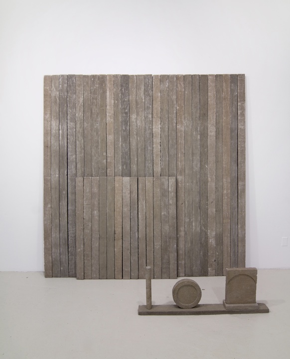 <h3>NED SMYTH</h3>
						<h4><em>Wall and Door with Easy Street</em></h4>
						1973 & 1976</br> 
						Cast concrete</br>
						96 x 96 x 3 inches</br>
                        17 x 48 x 4 inches (Floor Piece)
                        